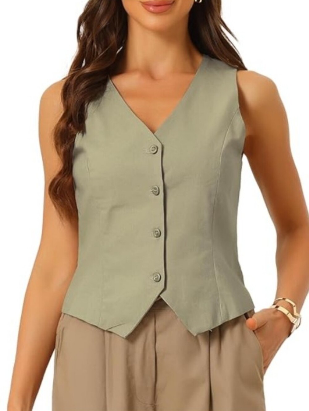 Amazhiyu Pure Linen Button-Down Vest Size L